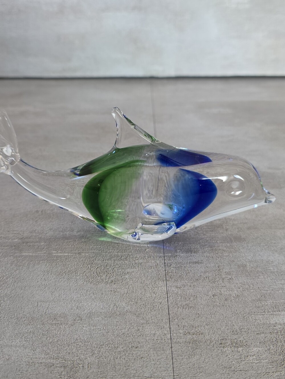 Clear Blown Glass Dolphin with Blue and Green Accents